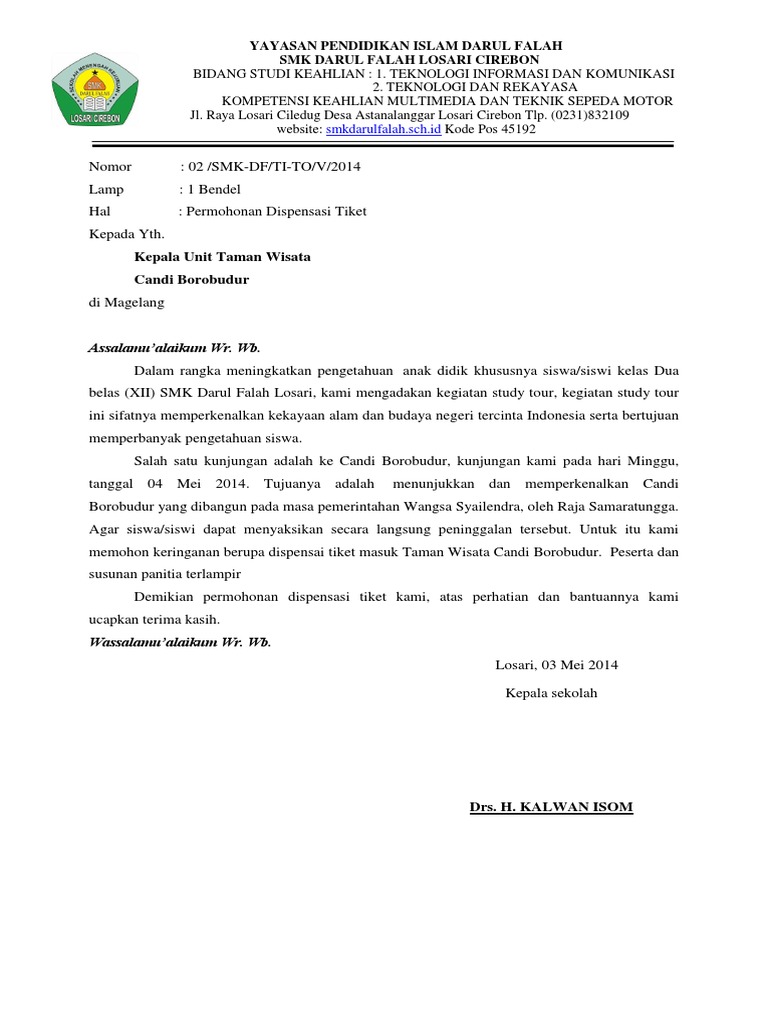 Contoh Surat Dispensasi Candi Borobudur SYERALURH