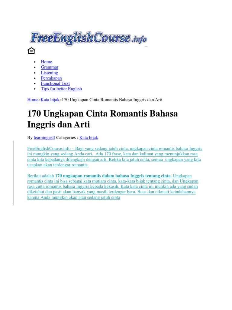 170 Ungkapan Cinta Romantis Bahasa Inggris Dan Arti