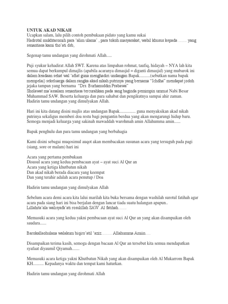Teks Mc Untuk Akad Nikah Resepsi 1