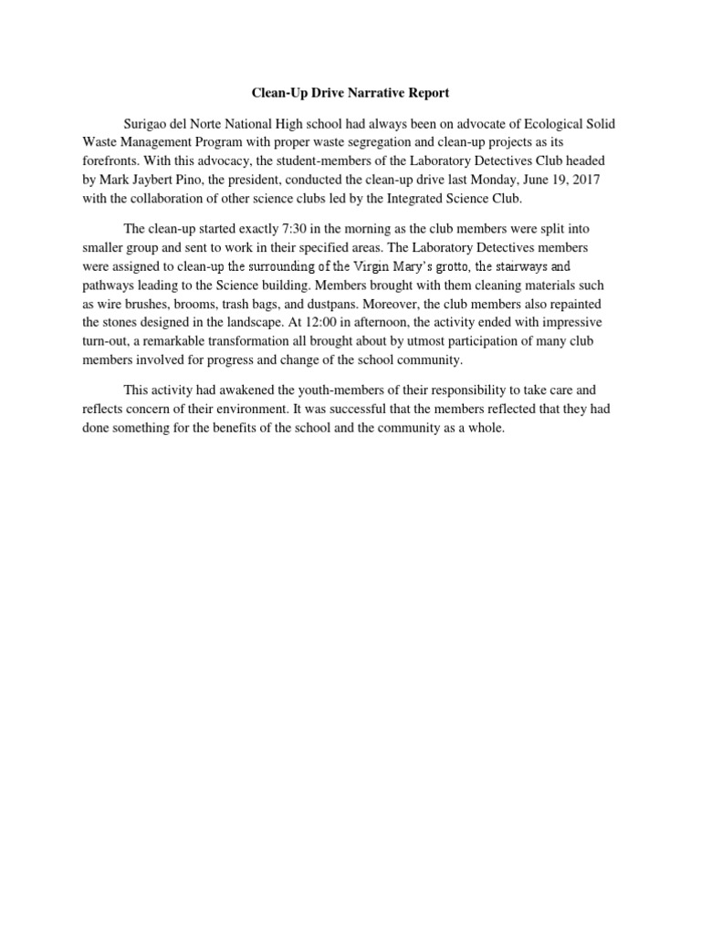 CleanUp Drive Narrative Report