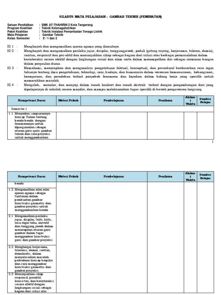 Gambar Teknik Silabus Gambar Teknik Silabus
