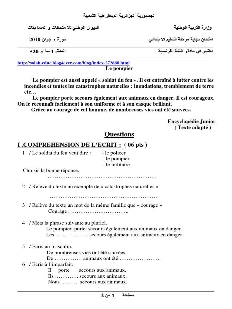 Mot De La Même Famille Que Courage 5AP Exam Juin2010 | PDF