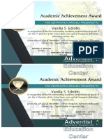 Academic Achievement Award: Vanilla S. Edrolin