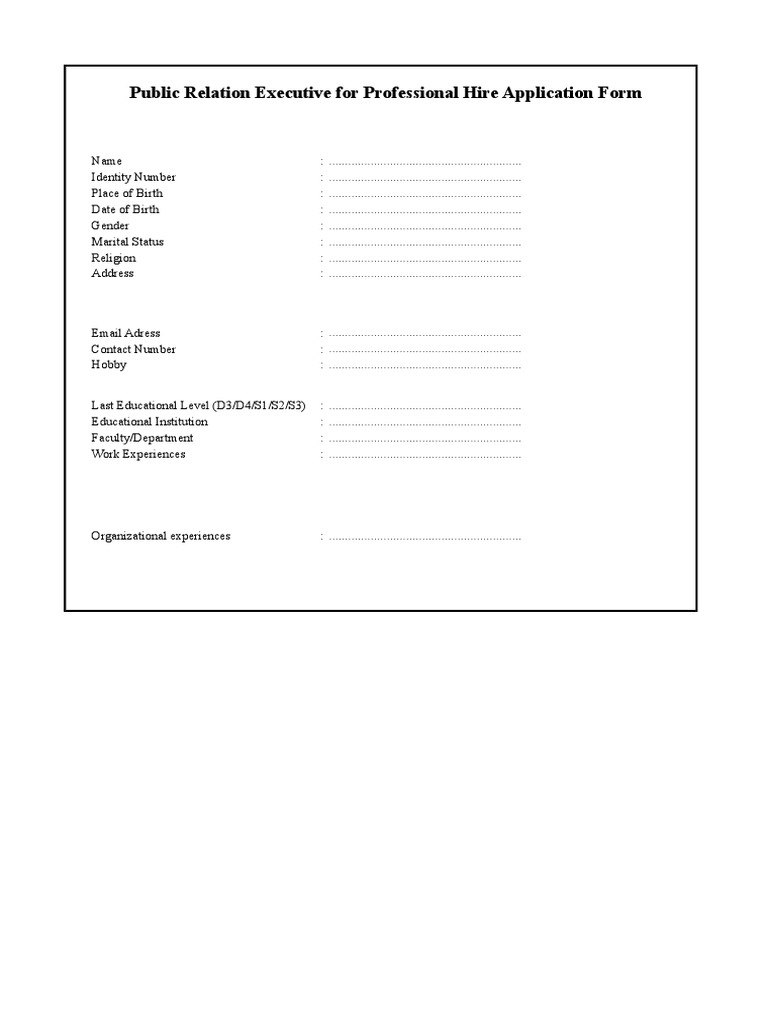 Public Relations Job Application Form | PDF