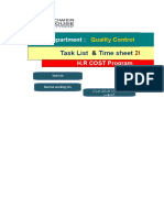Quality Control Department Timesheet and Task List 2015
