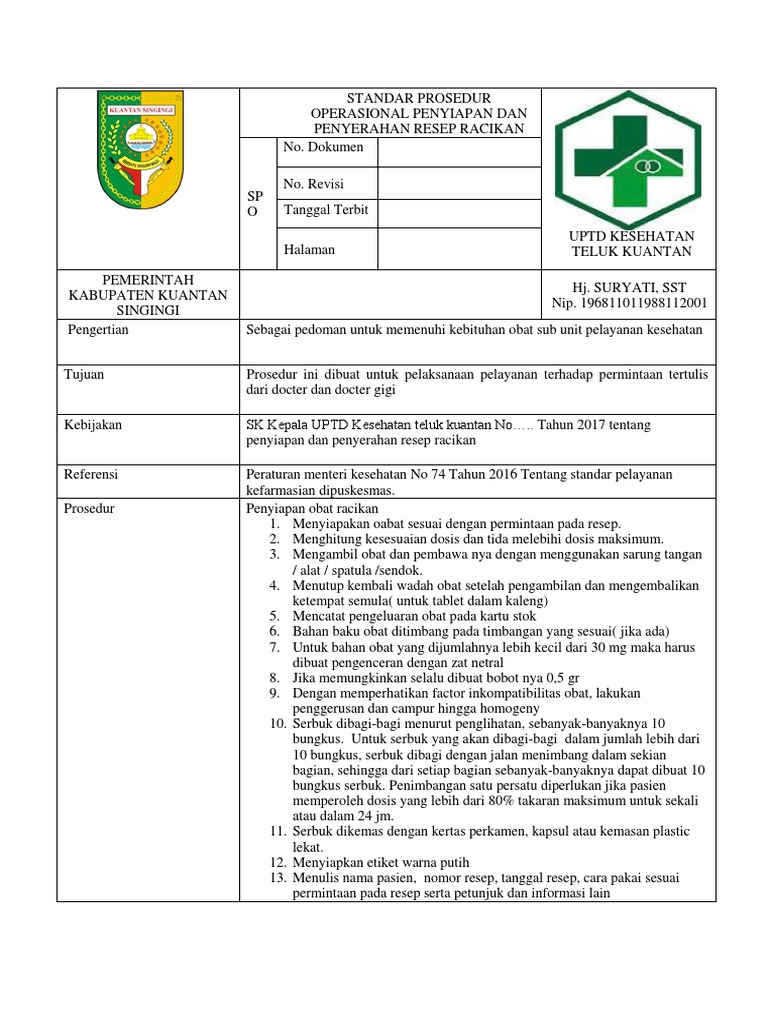 Prosedur Racikan Obat di UPTD Kesehatan | PDF