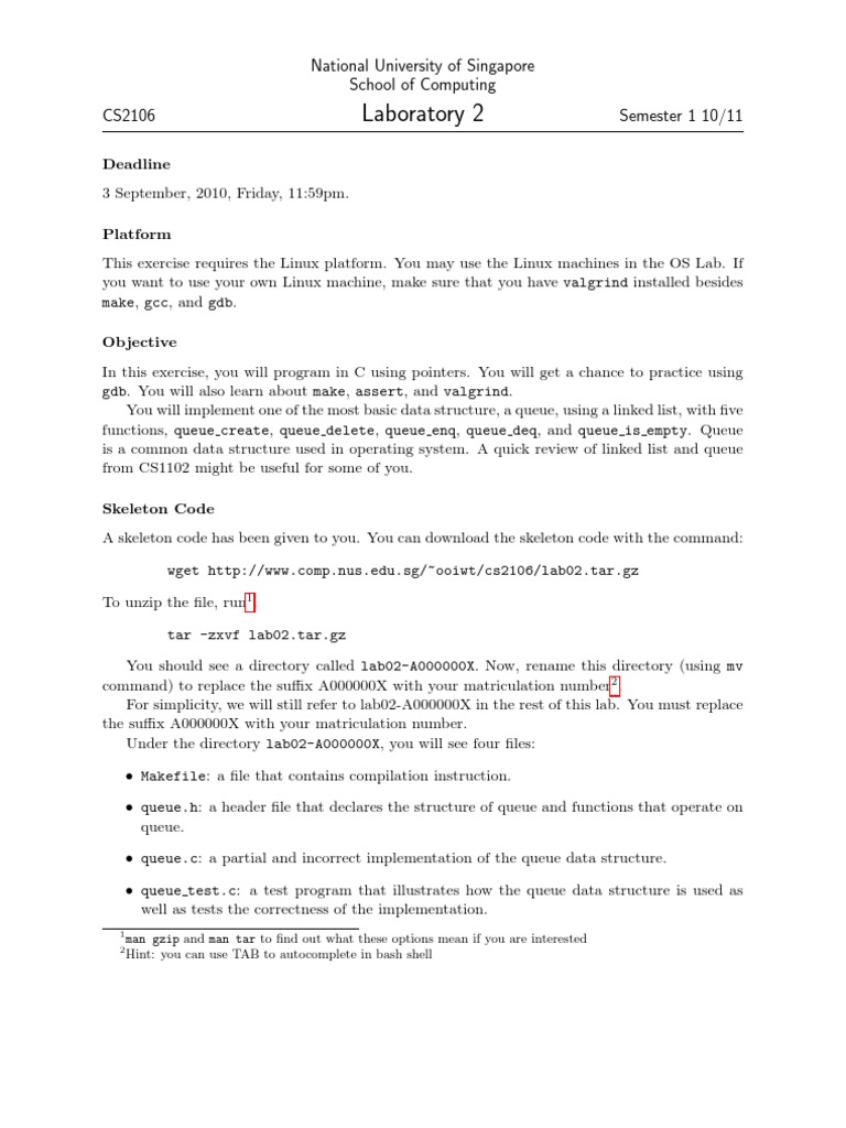 CS2106 Lab 2: Queue Implementation Guide | PDF | Queue (Abstract Data ...