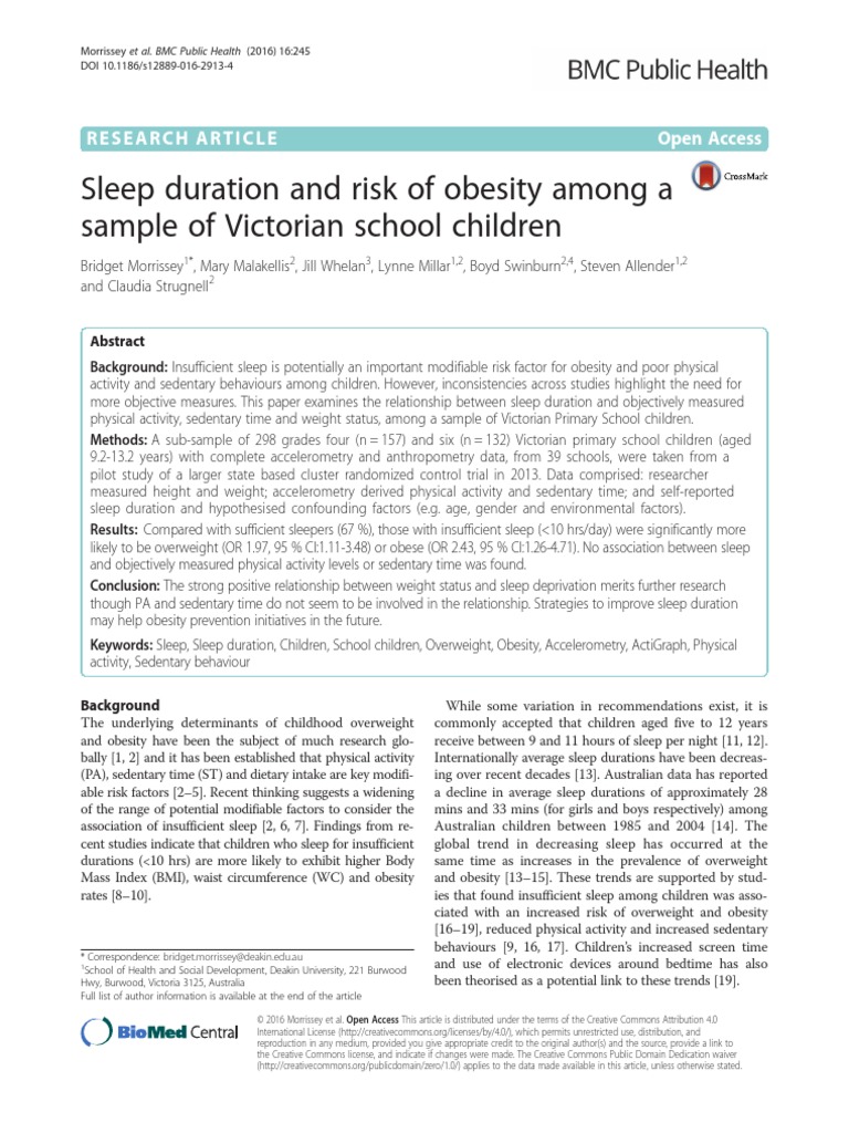 Sleep Duration and Risk of Obesity Among A Sample of Victorian School ...