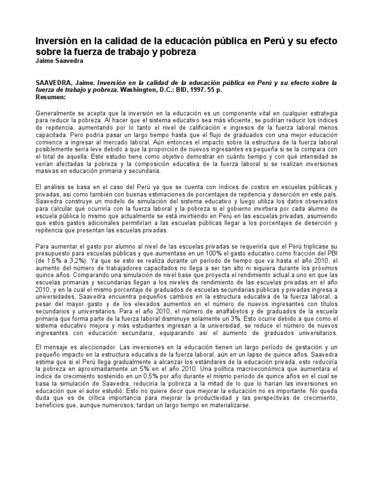 Impacto de la educación en pobreza en Perú | PDF | Pobreza | Pobreza e ...