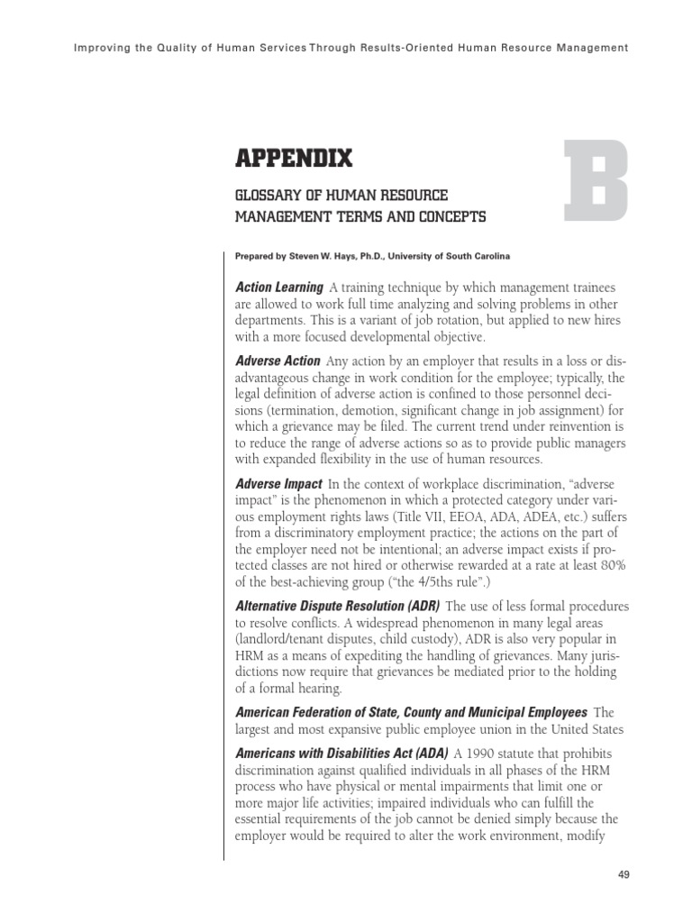 Glossary of Human Resource Management Terms and Concepts PDF At