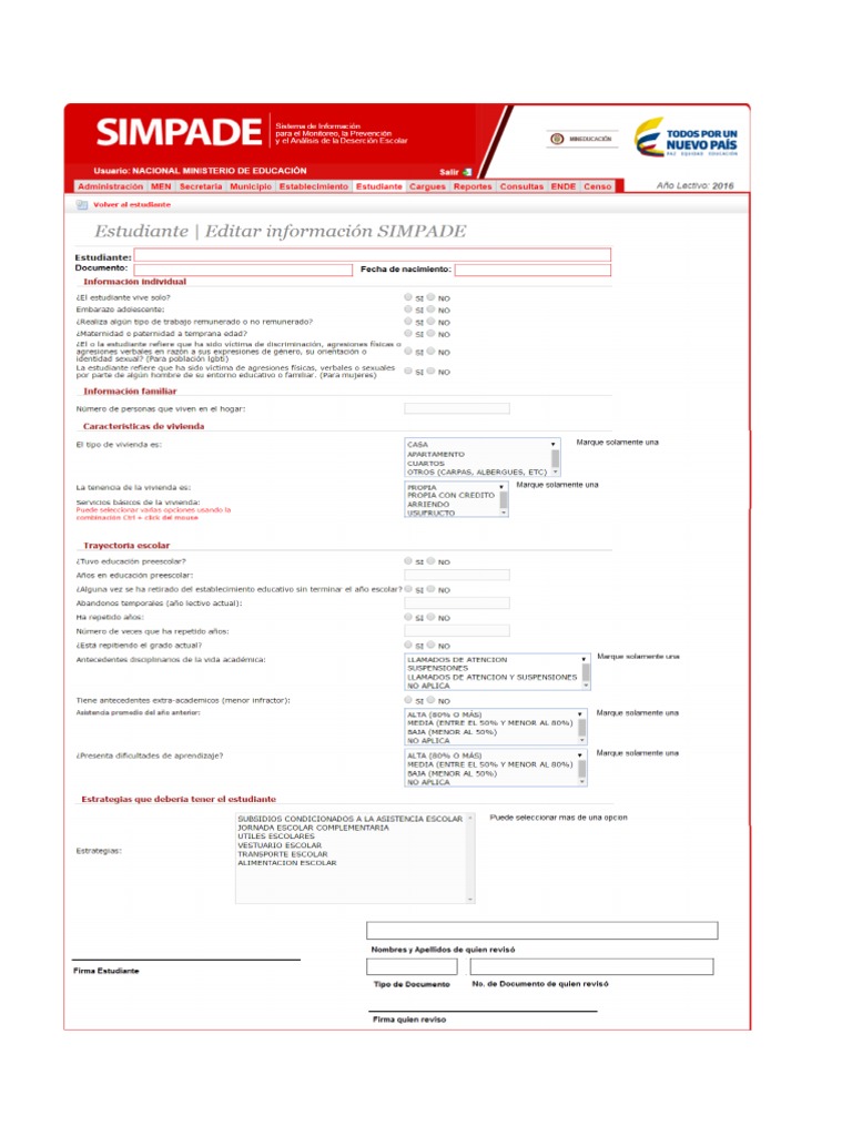 Formulario Simpade Estudiante | PDF
