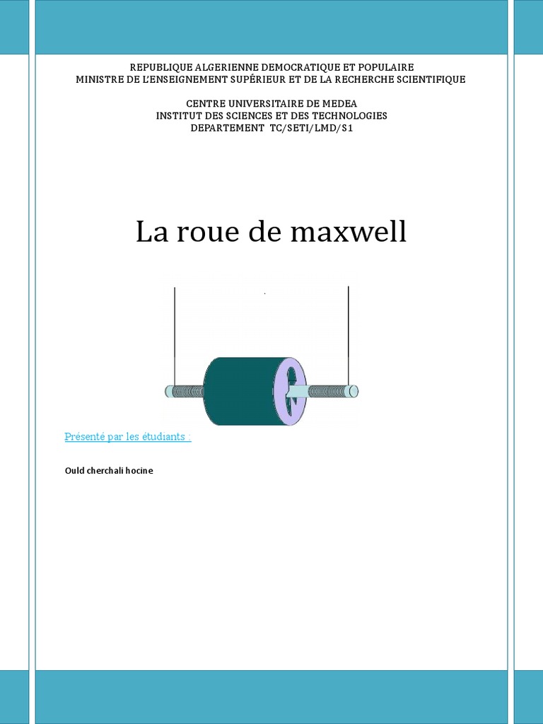 PDF) Compte Rendu Conservation de l'énergie mécanique Roue de Maxwell, TP