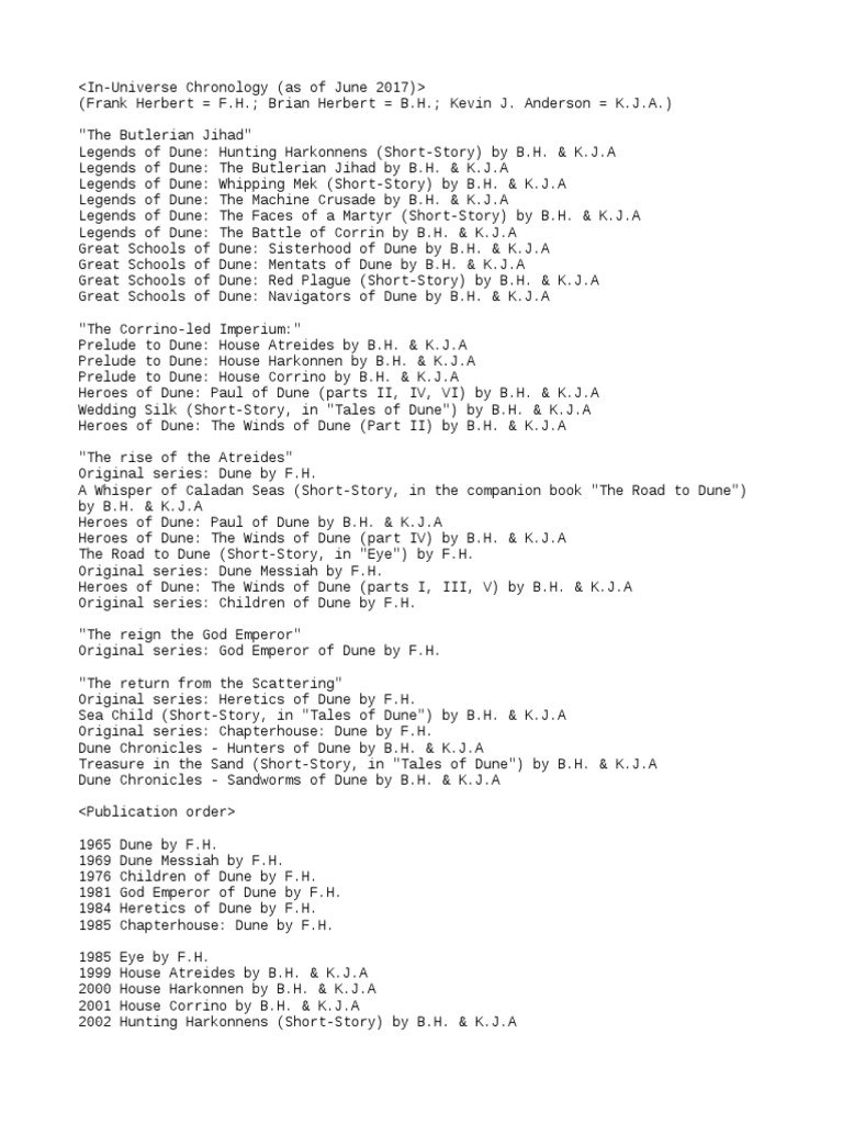 Chronology Dune (Franchise) Soft Science Fiction