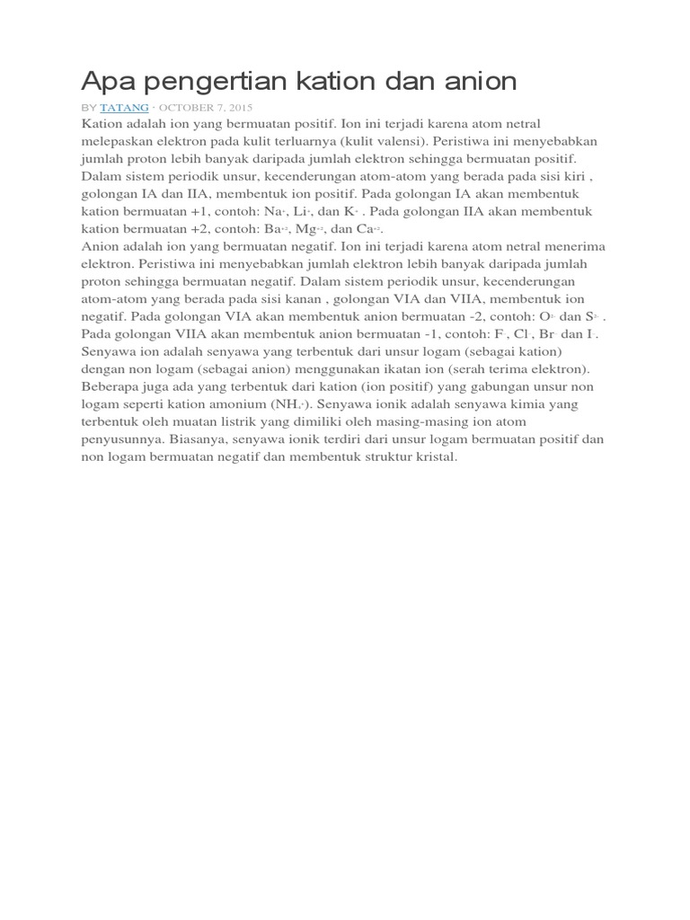 Apa Pengertian Kation Dan Anion
