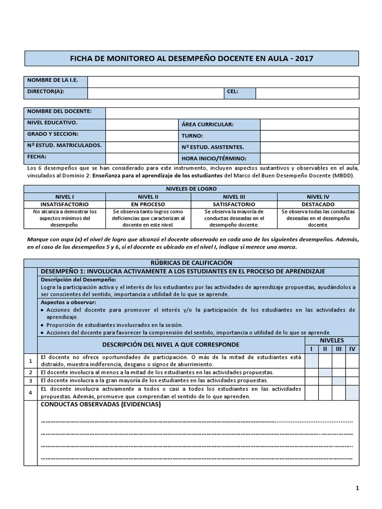 Evaluación del Desempeño Docente en Aula | PDF | Creatividad | Salón de ...