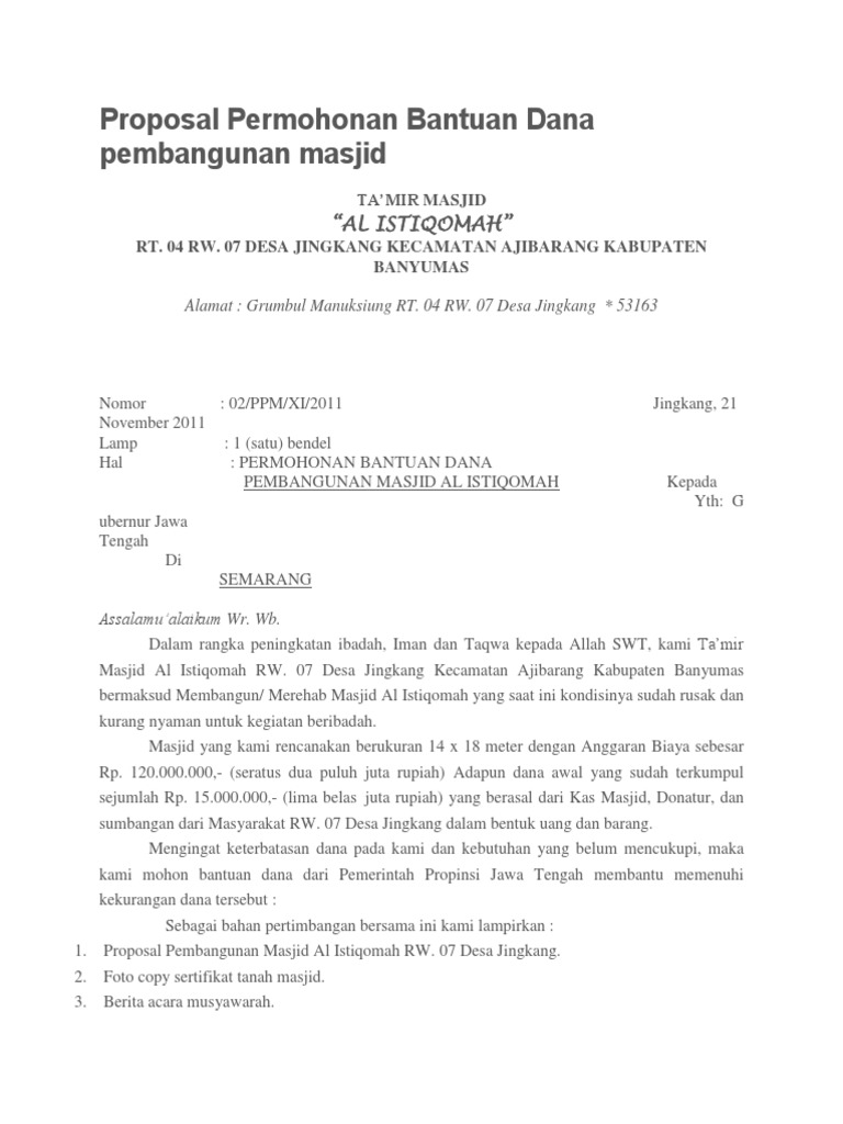 Proposal Dana Pembangunan Masjid | PDF