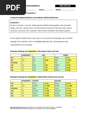 01 Konjunktiv I Konjunktiv Ii Erklaerung Pdf