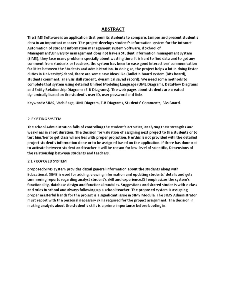 Student Information Management System Abstract PDF Unified Modeling