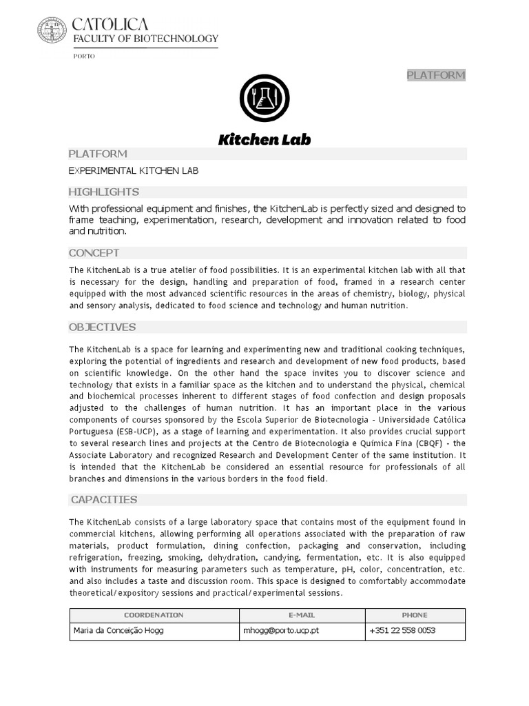 KitchenLab Experimental Kitchen Lab PDF Experiment Laboratories