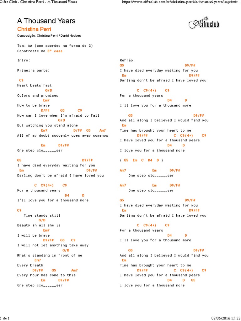 Cifra Club Christina Perri A Thousand Years PDF Leisure