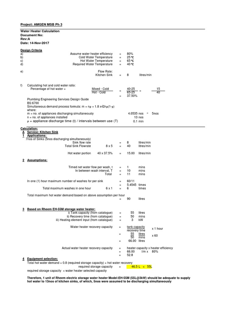 Water Heater Calculation Rev A Water Heating Water