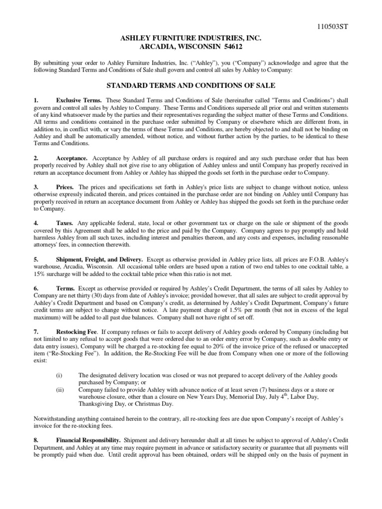 Ashley Furniture Industries, Inc. Arcadia, Wisconsin 54612 PDF