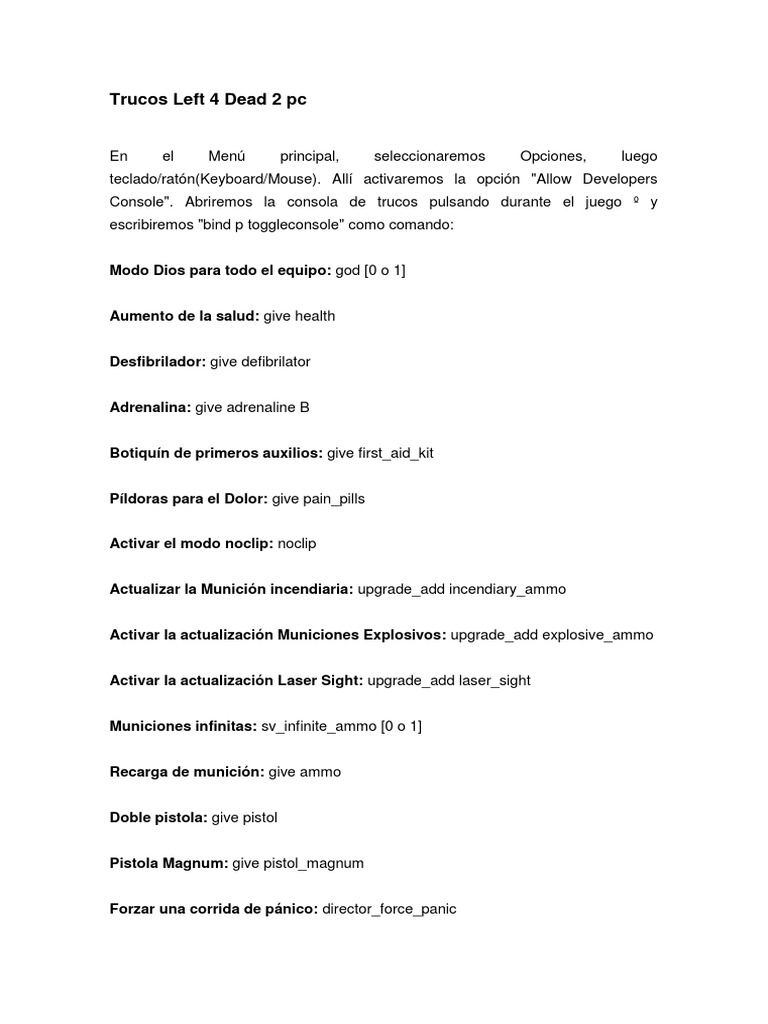 Trucos Left 4 Dead 2 PC PDF Ocio Deportes