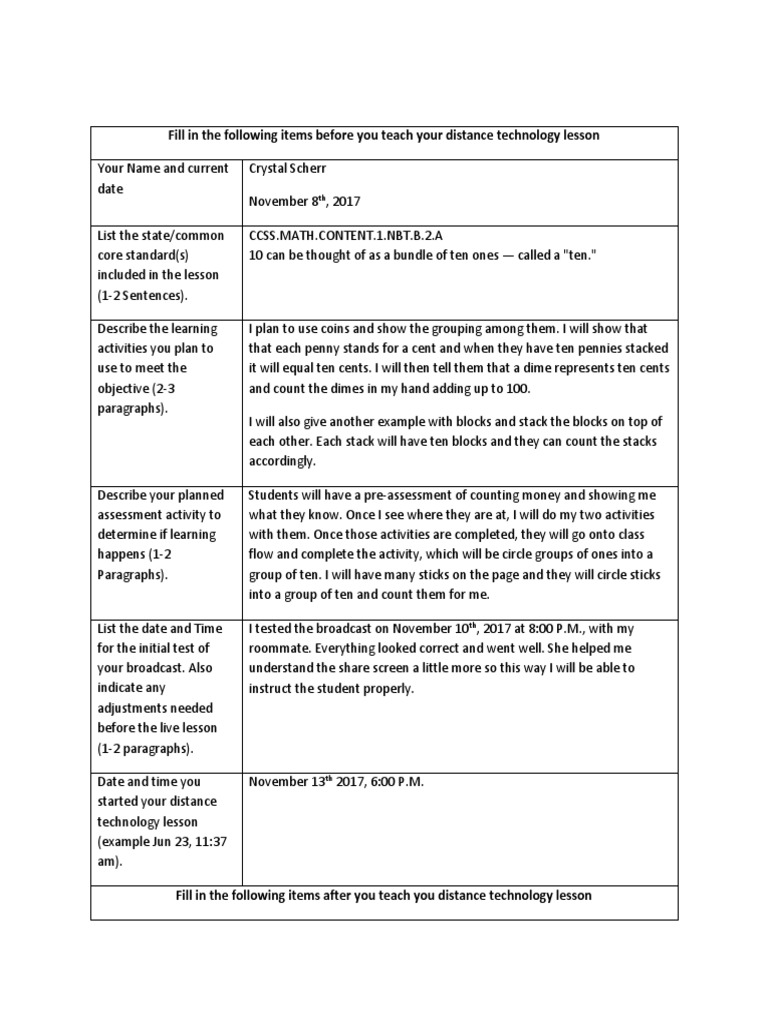 Distance Learning Lesson Plan Example | PDF | Educational Psychology ...