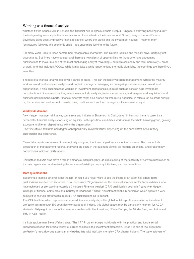 Financial Analyst Roles in Banking | PDF | Financial Analyst ...