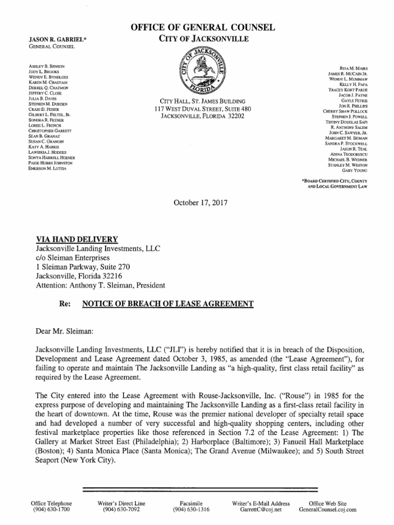 COJ Notice of Breach of Lease Agreement | PDF