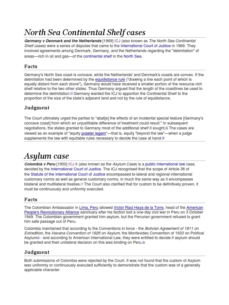 North Sea Continental Shelf Cases Facts PDF Justice Crime & Violence