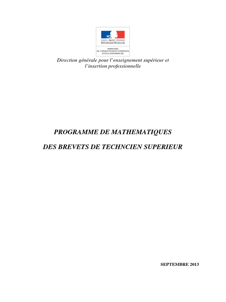 Programme Maths BTS 2013 | PDF | Séquence | Enseignement des mathématiques