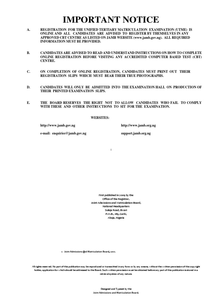 Jamb Brochure 2018 PDF University And College Admission