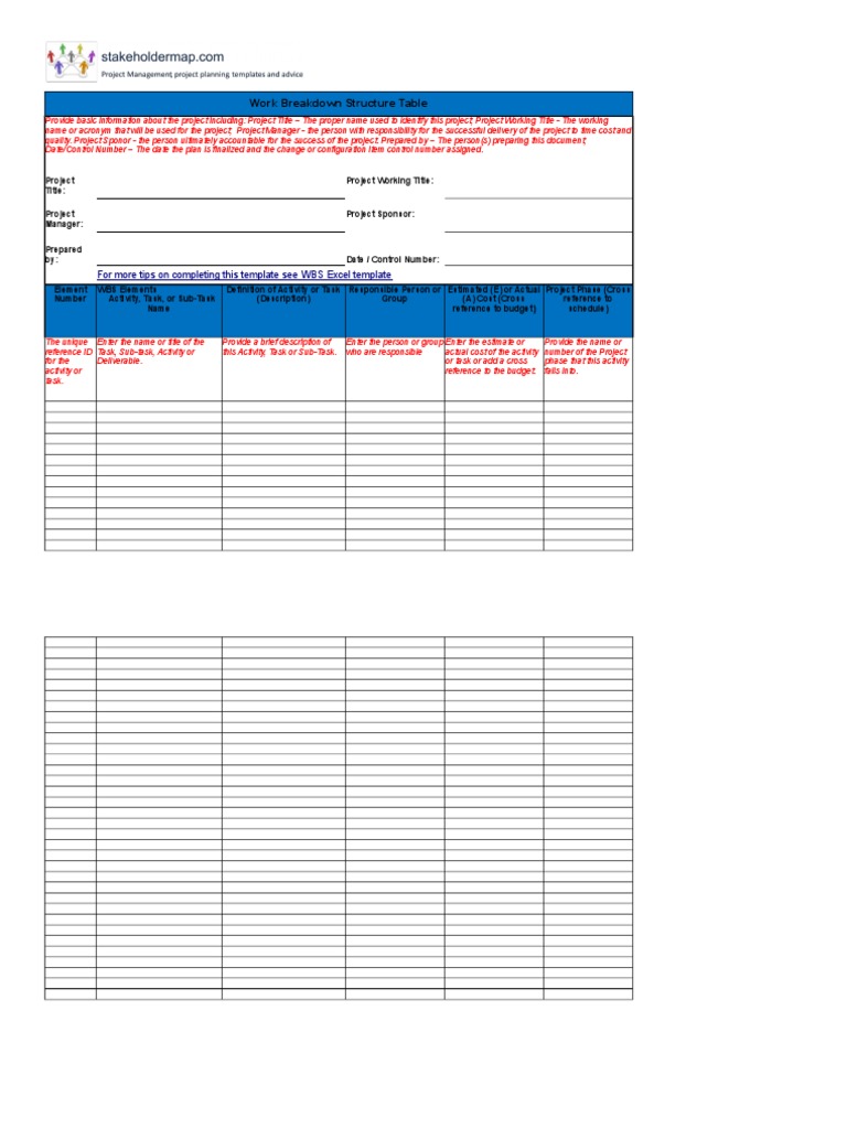 Wbs Excel Template Pdf