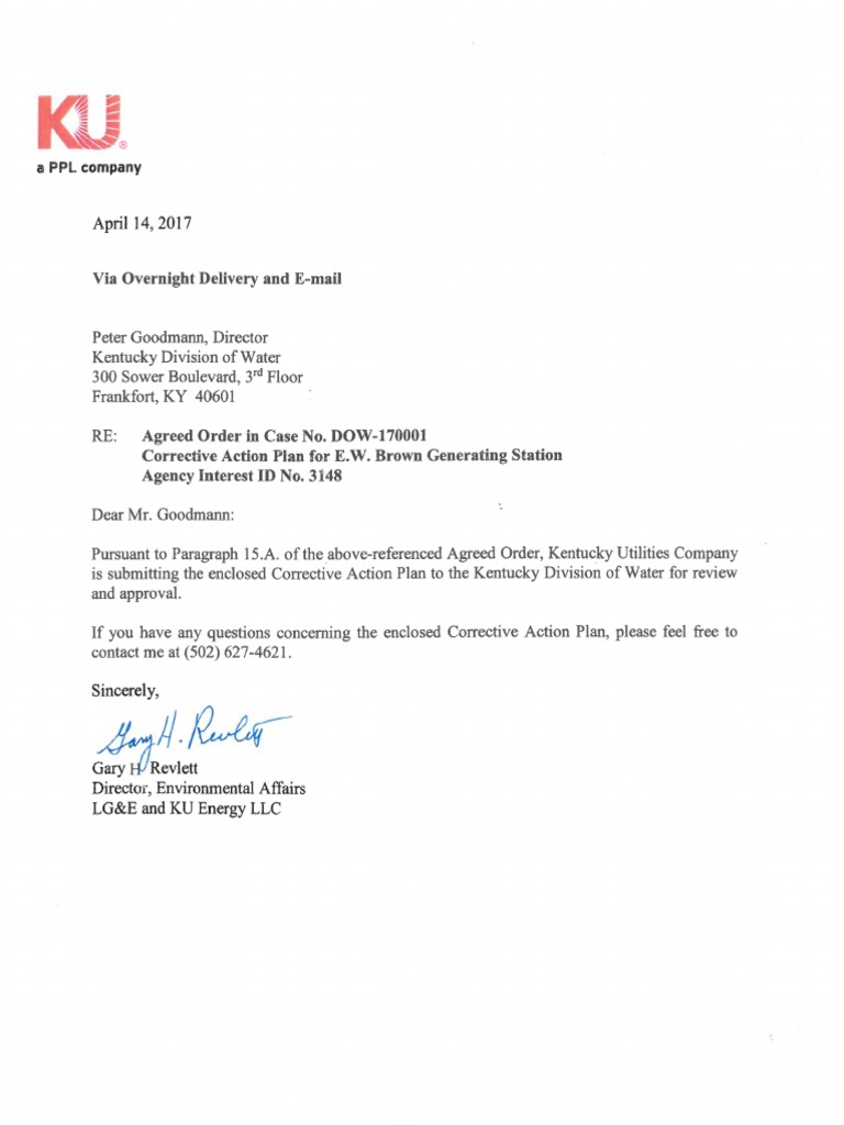 E.W. Brown 2017 Corrective Action Plan (8204553) | PDF | Water Quality |  Selenium