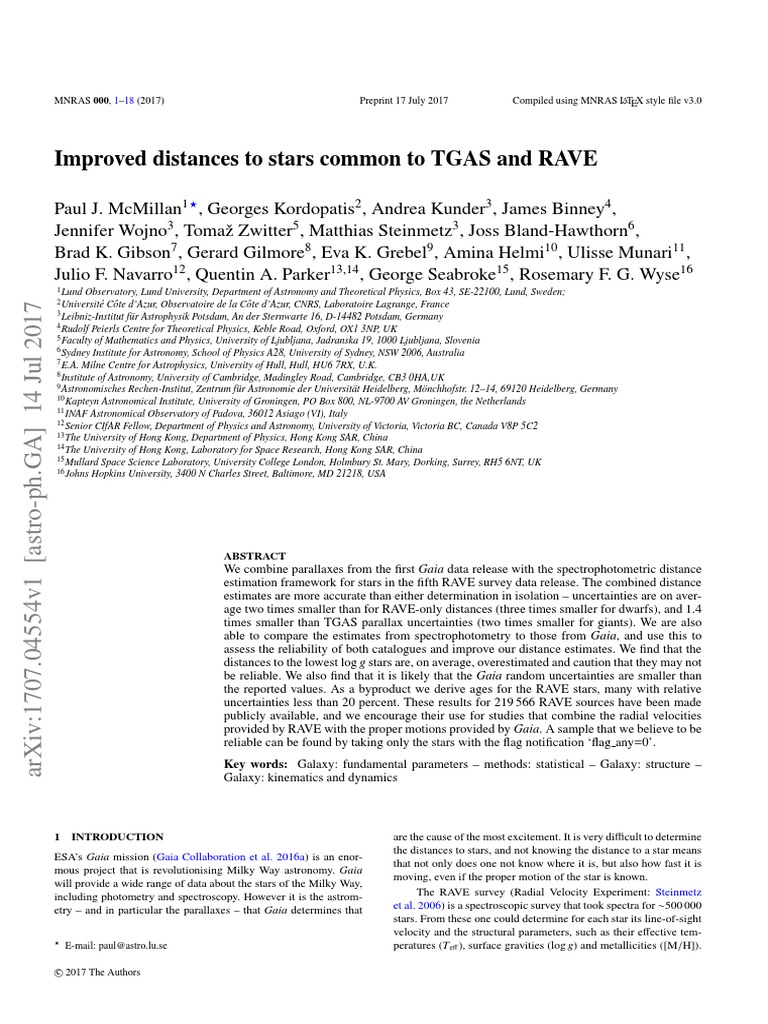 Improved Distances To Stars Common To TGAS and RAVE: Gaia Collaboration ...