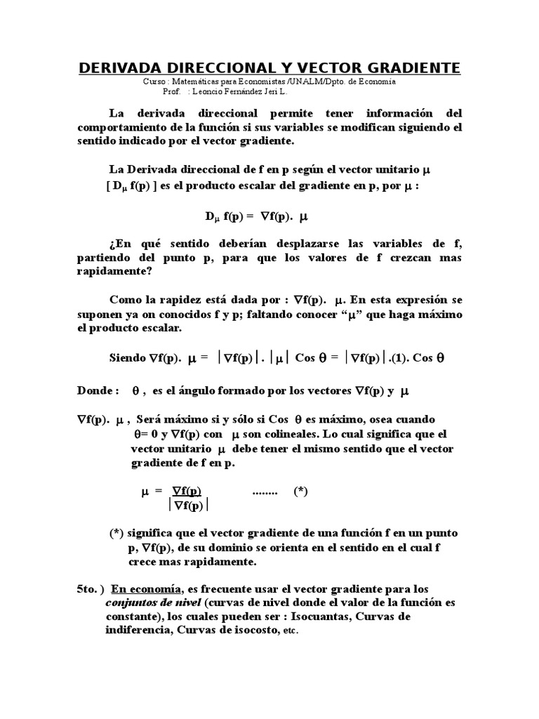 Derivada Direccional y Vector Gradiente | PDF | Degradado | Máximos y ...