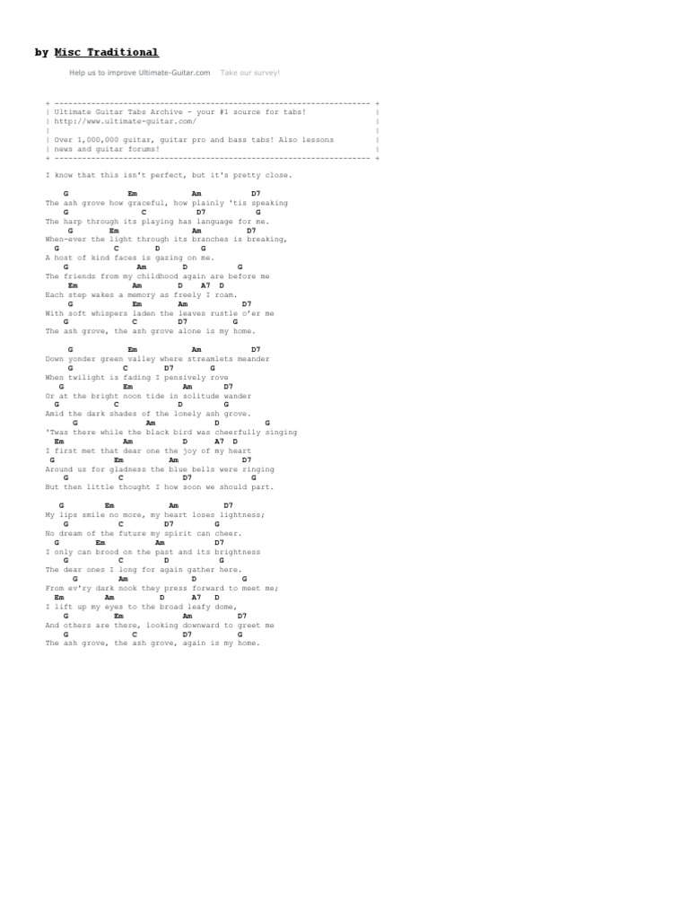 The ASH GROVE CHORDS by Misc Traditional UltimateGuitar Folk Music British Songs
