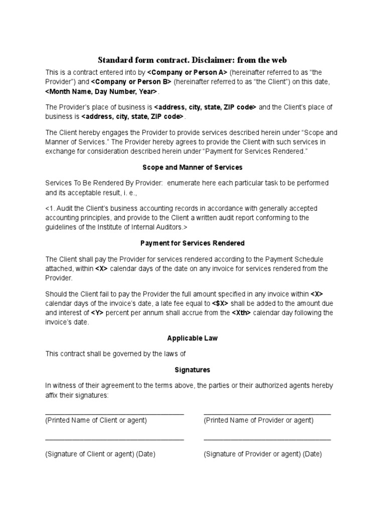 Standard Form Contract. Disclaimer: From The Web | PDF | Finance ...