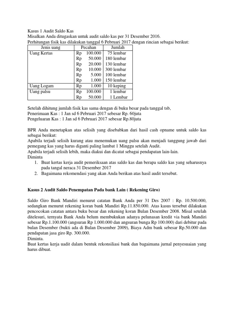 Kumpulan Contoh Soal Audit Kas Dan Bank Penjelasan Dikdasmen