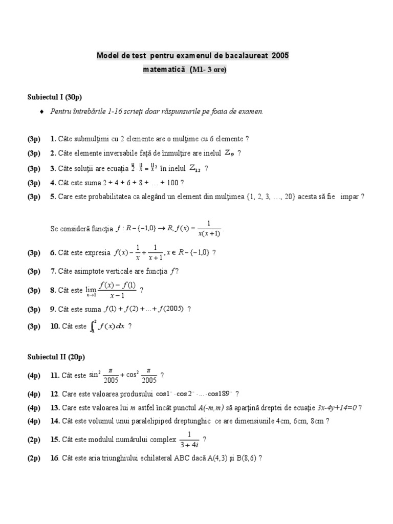 Model de Test Mate Bac 2005 | PDF