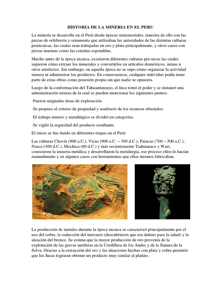 Historia de La Mineria en El Peru | PDF | Minería | Imperio Inca