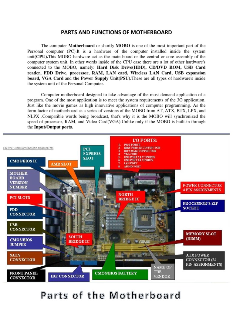 Parts and Functions of Motherboard PDF | PDF | Bios | Computer Hardware