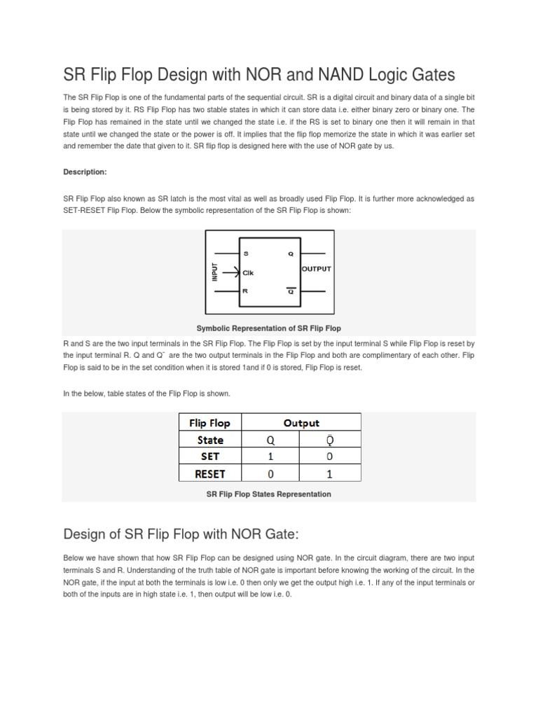 SR Flip Flop Design: NAND vs NOR | PDF | Electrical Circuits ...