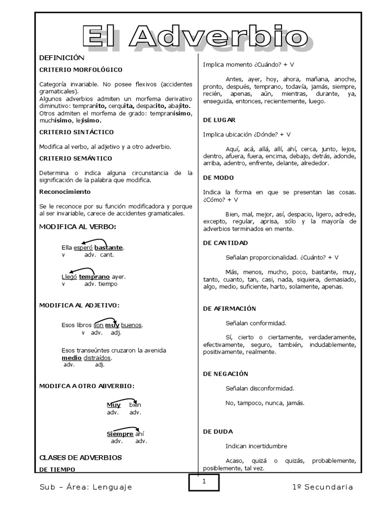 Actividades y Tipos de Adverbios | PDF | Adverbio | Semántica