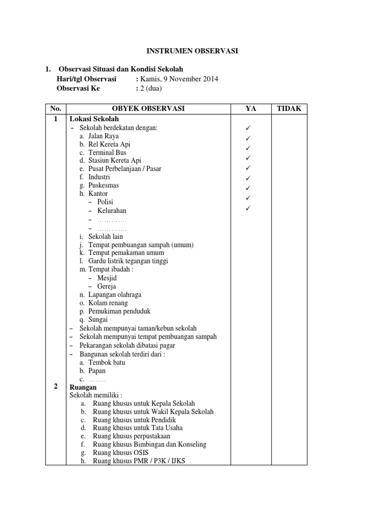 Instrumen Observasi Perpustakaan Sekolah | PDF