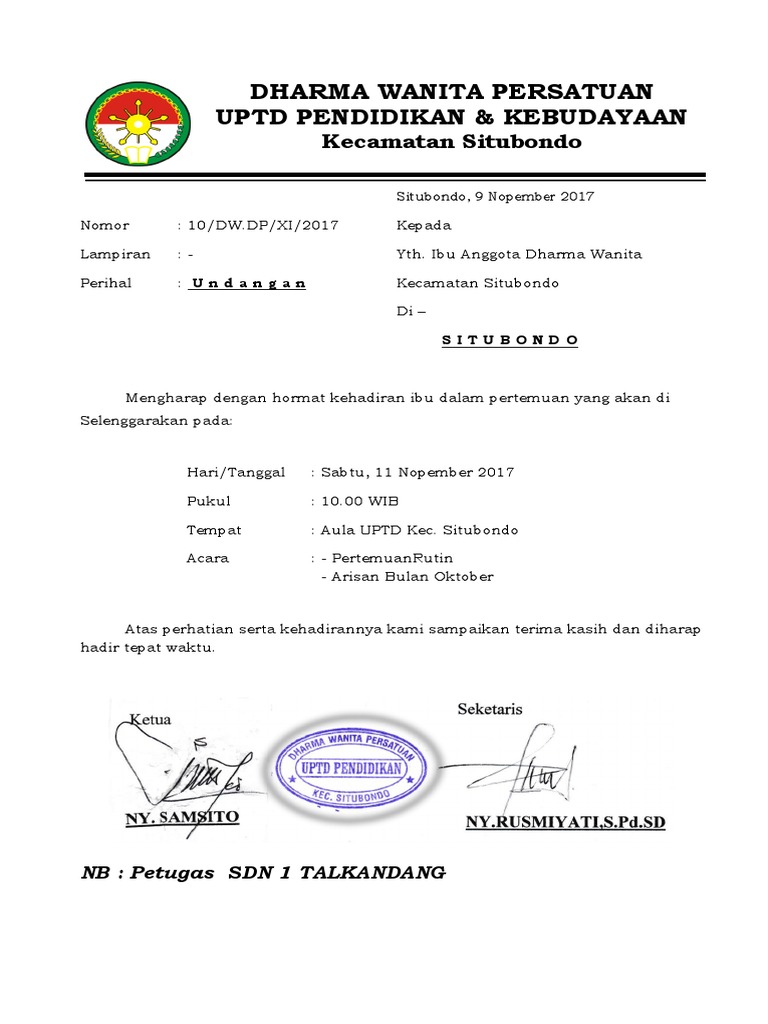 810+ Contoh Surat Undangan Arisan Rutin Dharma Wanita Gratis Terbaik