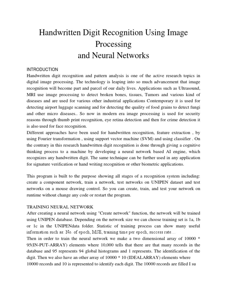 Handwritten Digit Recognition Using Neural Networks and Image ...