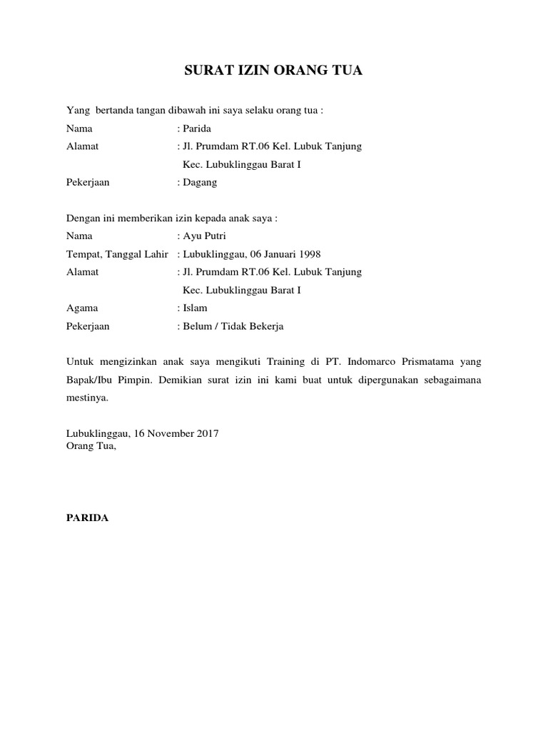 Surat Izin Orang Tua