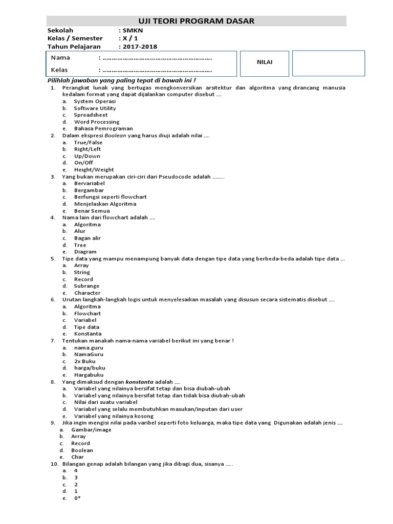 Variabel dan Sintaks Pemrograman Dasar | PDF